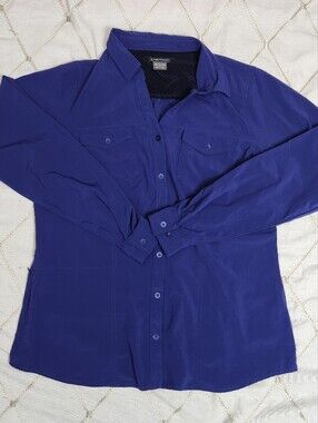 ExOfficio Lightscape Blue Tech Long Sleeve Hiking Fly Fishing Sun Shirt Women L